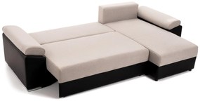 Coltar Extensibil MILANO, sezlong interschimbabil, cu lada de depozitare, 265x160x85 cm, Bej/Negru