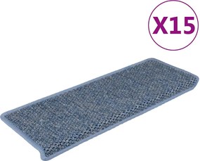 vidaXL Covorașe scări autoadezive, 15 buc. albastru 65x21x4 cm, sisal