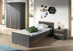 Set mobilier copii LONDON, pat 90x200 cm cu sertar depozitare / pat suplimentar + noptieră 2 sertare soft-close + dulap 2 uși cu rafturi și bară +