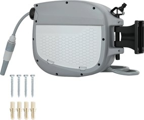 Outsunny Bobină furtun retractabil 10+1 m cu duză 2 moduri blocare automată și retragere controlată suport gri | Aosom Romania