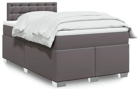 vidaXL Pat box spring cu saltea, gri, 120x200 cm, piele ecologică