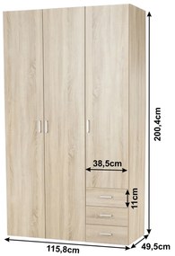 Dulap, 3 usi, alb extra lucios HG, GWEN 70427 Dulap, 3 usi, stejar sonoma, GWEN 70427