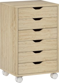 HOMCOM Comodă pentru Birou cu 6 Sertare, 4 Roți și Blocare, 40x35x63 cm, Stejar | Aosom Romania