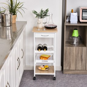 HOMCOM Serviciu de servire dulap de bucătărie cu rotile 2 rafturi, tavă detașabilă, sertar lemn de pin alb stejar luminos | Aosom Romania