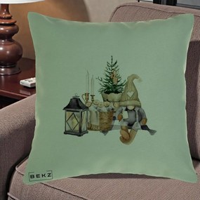 Perna Decorativa Gnom Scandinav cu Felinar, 40x40 cm, Verde, Husa Detasabila, Perna Inclusa, BEKZ®