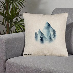 Perna Decorativa Munti Inzapeziti Acuarela Indigo, 40x40 cm, Bej Canapea, Husa Detasabila, Perna Inclusa, BEKZ®
