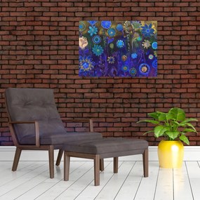 Tablou pe sticlă - Flori albastru închis (70x50 cm)