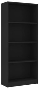 Bibliotecă cu 4 rafturi, negru, 60 x 24 x 142 cm, pal