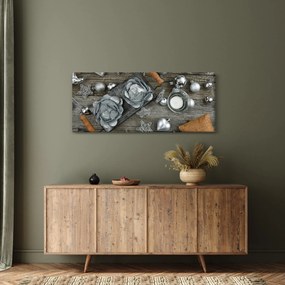 Tablou - decorațiuni argintii de Crăciun (120x50 cm)
