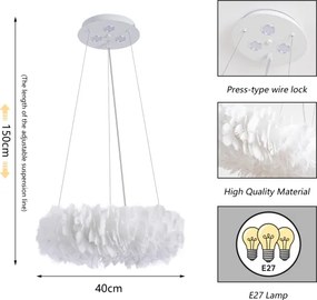 Brilagi - Lustră LED suspendată pe cablu FEATHER, 3x E27/40W/230V + 3x LED/3W, Ø 40 cm, albă