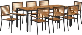 vidaXL Set de masă pentru grădină 9 pcs Negru și Maro poliratan
