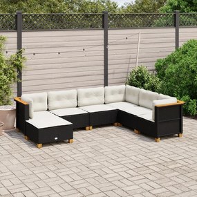 3261935 vidaXL Set canapele de grădină cu perne, 7 piese, negru, poliratan