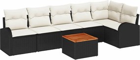 vidaXL Set de canapele pentru grădină cu pernă 7 pcs Negru poliratan