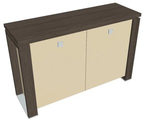 Dulap mic Verno+ S 140 x 46 x 90 cm, uși de sticlă, stejar antracit / vanilie