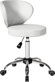 HOMCOM Taburet cu roți, taburet de masaj din PU cu înălțime reglabilă 73-88 cm și spătar, pivotant 360°, alb | Aosom Romania