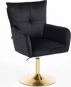 HR250N Scaun Catifea Neagră Bază Aurie
