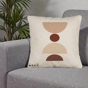 Perna Decorativa Geometric Boho Cerc si Boluri, 40x40 cm, Bej Canapea, Husa Detasabila, Perna Inclusa, BEKZ®