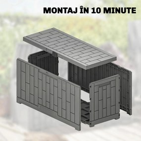 Outsunny Ladă de Depozitare pentru Grădină 227L din Rășină Rezistentă la Apă și UV cu Închidere, 106,5x43x54,5 cm, Gri | Aosom Romania
