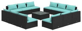 3101577 vidaXL Set mobilier de grădină cu perne, 13 piese, negru, poliratan