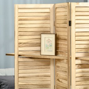 HOMCOM Paravan separator interior pliabil cu 4 panouri și rafturi din lemn de paulownia, 162x170 cm, Lemn | Aosom Romania
