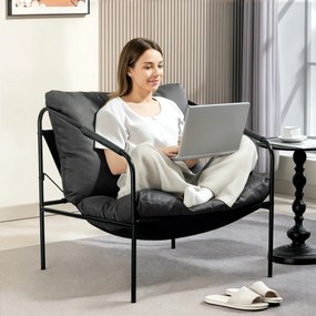 HOMCOM Fotoliu de Sufragerie din Piele PU și Cadru Metalic cu Perne Groase, 74.5x75x77 cm, Gri Antracit | Aosom Romania