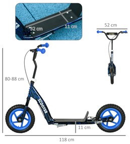 AIYAPLAY Trotinetă patineta pentru copii cu roți mari, 6-12 ani, înălțime reglabilă, frână din spate, suport, albastră | Aosom Romania