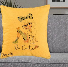 Perna Decorativa So Cute Fata Fashion, 40x40 cm, Galben, Husa Detasabila, Perna Inclusa, BEKZ®