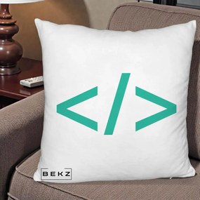 Perna Personalizata Cod HTML Turcoaz, 40x40 cm, Alb Pufos, Husa Detasabila, Perna Inclusa, BEKZ®