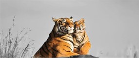 Tablou - Tigroaica cu pui, versiunea alb-negru (120x50 cm)