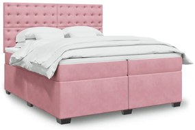 3291019 vidaXL Pat box spring cu saltea, roz, 200x200 cm, catifea