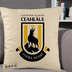 Perna Personalizata CSM Ceahlaul Piatra Neamt Fotbal, 40x40 cm, Bej, Husa Detasabila, Perna Inclusa, BEKZ®