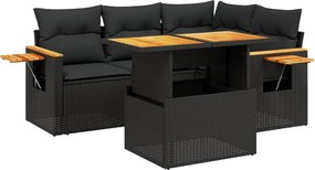 vidaXL Set mobilier de grădină cu perne, 5 piese, negru, poliratan