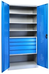 Cutie de scule metalica cu sertare, 91,4 x 45,7 x 183 cm, incuietoare cu cilindru, albastru - ral 5012