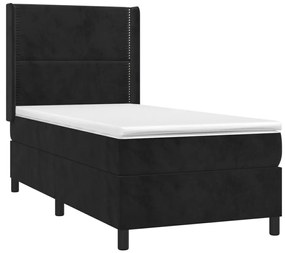 Pat box spring cu saltea, negru, 90x190 cm, catifea Negru, 90 x 190 cm, Culoare unica si cuie de tapiterie