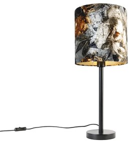 Lampa de masa moderna neagra cu abajur flori 25 cm - Simplo