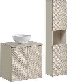 Set dulap baza suspendat 60 cm cu blat, lavoar si dulap coloana Comad Viva bej cașmir mat