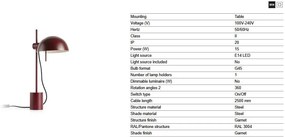 Veioza mobila directionabila MATILDA burgandy