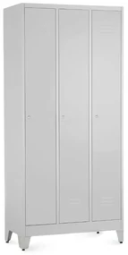 Dulap metalic - 3 compartimente, 90 x 50 x 191,5 cm, picioare reglabile, încuietoare cilindrică, gri deschis - ral 7035