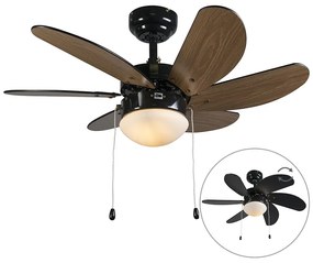 Ventilator de tavan negru cu imprimeu lemn 80cm cu șnur - Fresh