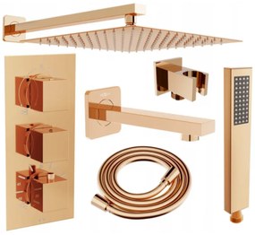Mexen Cube DR02 set cadă-duș încastrat cu pară de tip ploaie25 cm, Roz-auriu - 77503DR0225-60