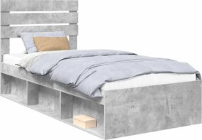 vidaXL Cadru de pat cu headboard Beton 90 x 200 cm Lemn de pin masiv
