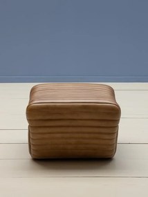 Taburet din piele maro antichizat, formă rotunjită, cu model în relief, 34×46×46 cm, „Aston"