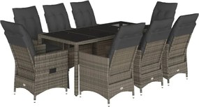 vidaXL Set mobilier grădină cu perne, 9 piese, gri, poliratan