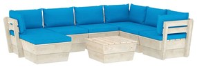 Set mobilier gradina din paleti cu perne, 8 piese, lemn molid Albastru deschis, 3x colt + 3x mijloc + masa + suport pentru picioare, 1