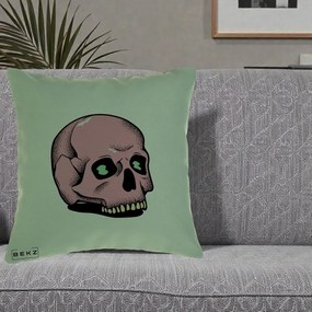 Perna Decorativa Craniu Roz Tatoo Art Halloween, 40x40 cm, Verde, Husa Detasabila, Perna Inclusa, BEKZ®