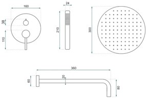 LUNGO Set de duș cu baterie încastrată, cupru periat - REA-P8809