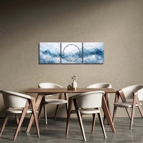 Tablou - Nori și valuri, acuarelă (cu ceas) (90x30 cm)
