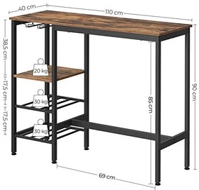 Masa de bar, Vasagle, Maro Rustic, LBT013B01, 110 x 40 x 90 cm