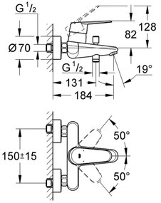 GROHE 33390002 - Baterie pentru cadă EURODISC COSMOPOLITAN DN 15, crom lucios