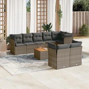 vidaXL Set canapele de grădină, 9 piese, cu perne, gri, poliratan